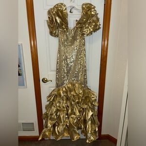 Gold Sequin Ruffled Mermaid Prom Dress